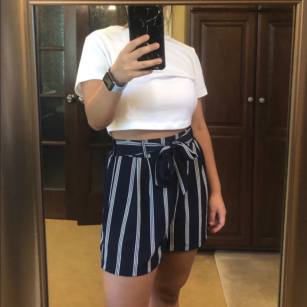 Striped Self Tie Paper Bag Shorts